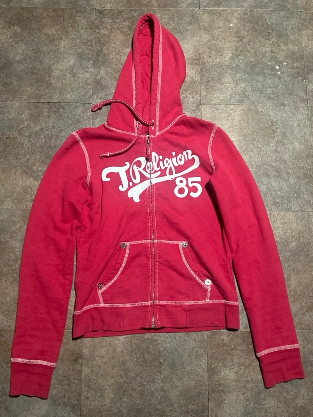True Religion Red Zip-Up Hoodie Sweatshirt